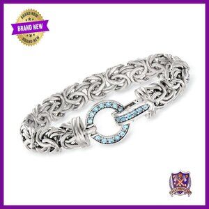 Sterling Silver Byzantine Bracelet 0.90ct Topaz Foldover Clasp 7in